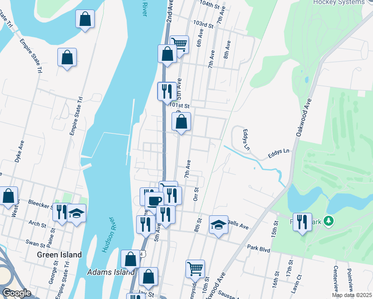 map of restaurants, bars, coffee shops, grocery stores, and more near in Troy
