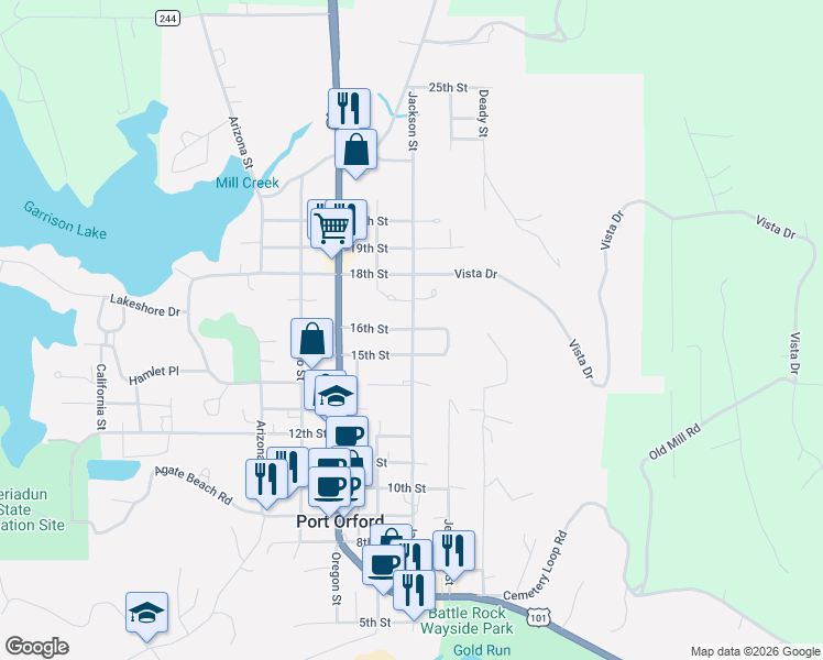 map of restaurants, bars, coffee shops, grocery stores, and more near Jackson Street in Port Orford