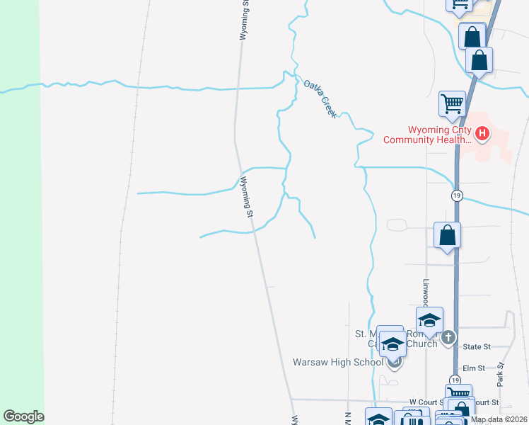 map of restaurants, bars, coffee shops, grocery stores, and more near 230 Wyoming Street in Warsaw