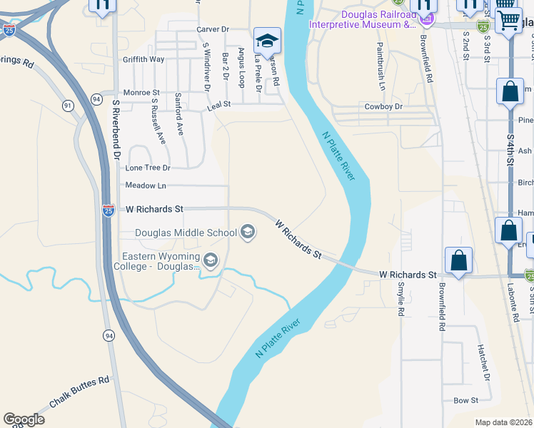 map of restaurants, bars, coffee shops, grocery stores, and more near 976 West Richards Street in Douglas