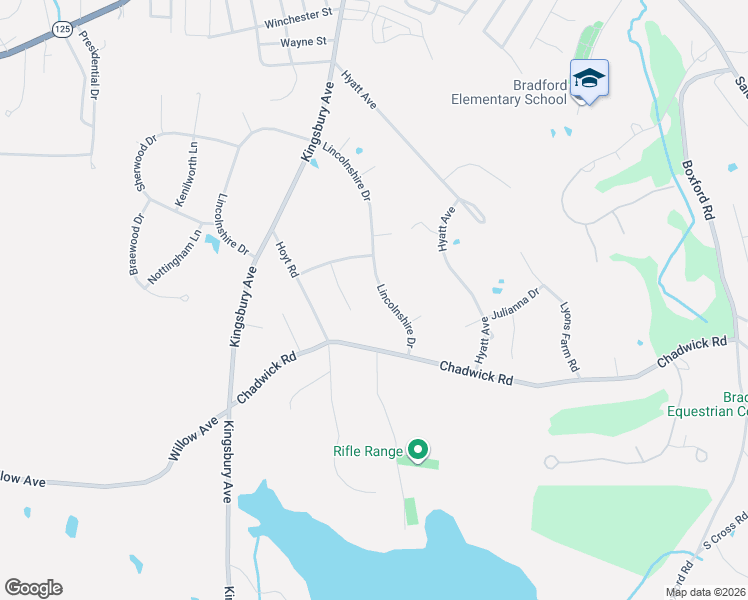 map of restaurants, bars, coffee shops, grocery stores, and more near 83 Lincolnshire Drive in Haverhill