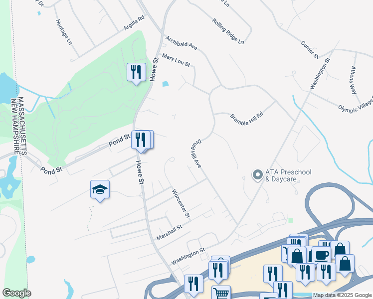 map of restaurants, bars, coffee shops, grocery stores, and more near 10 Tree Top Way in Methuen