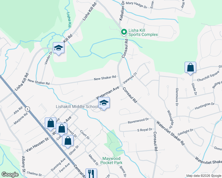 map of restaurants, bars, coffee shops, grocery stores, and more near 99 Waterman Avenue in Albany