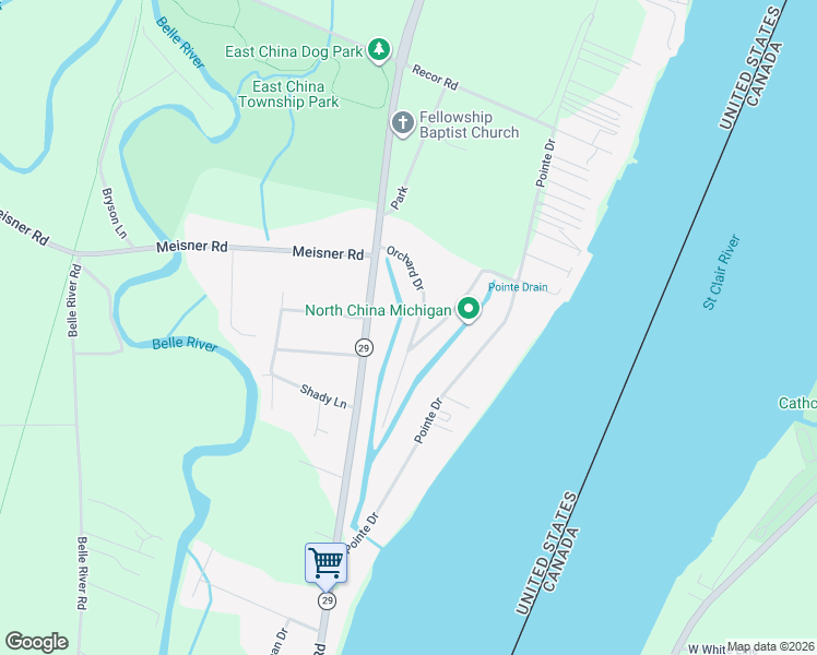 map of restaurants, bars, coffee shops, grocery stores, and more near 5374 Orchard Drive in East China