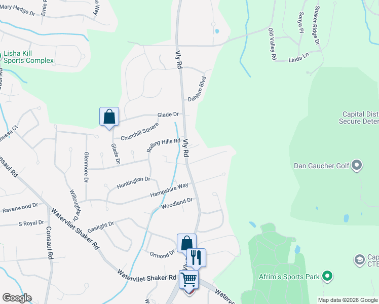map of restaurants, bars, coffee shops, grocery stores, and more near 224 Valley Road in Schenectady