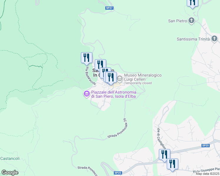 map of restaurants, bars, coffee shops, grocery stores, and more near 76 Via del Brunello in Provincia di Livorno