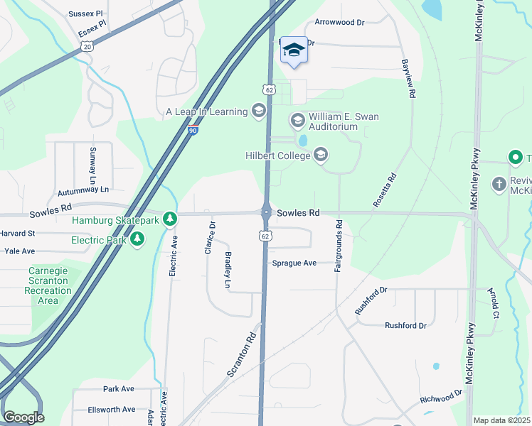 map of restaurants, bars, coffee shops, grocery stores, and more near South Park Avenue & Sowles Road in Hamburg