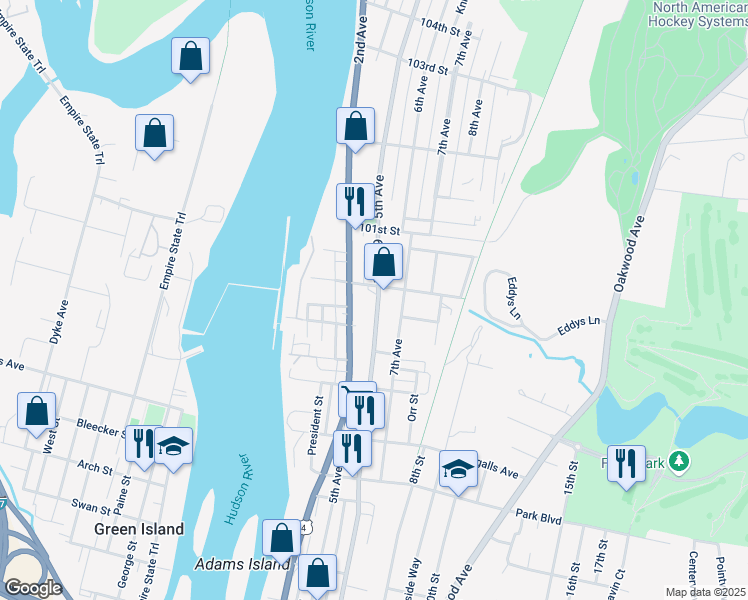 map of restaurants, bars, coffee shops, grocery stores, and more near 3275 6th Avenue in Troy