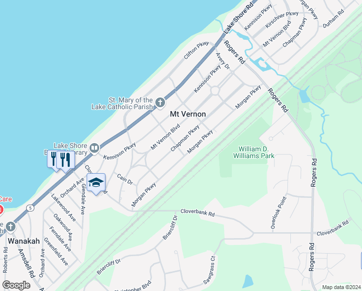 map of restaurants, bars, coffee shops, grocery stores, and more near 4969 Chapman Parkway in Hamburg