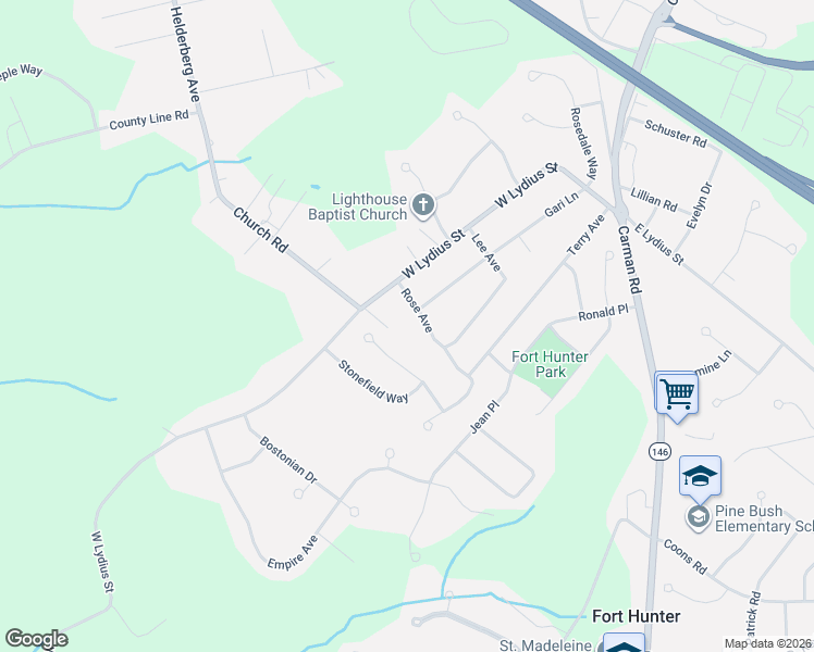 map of restaurants, bars, coffee shops, grocery stores, and more near 1013 Rose Avenue in Schenectady