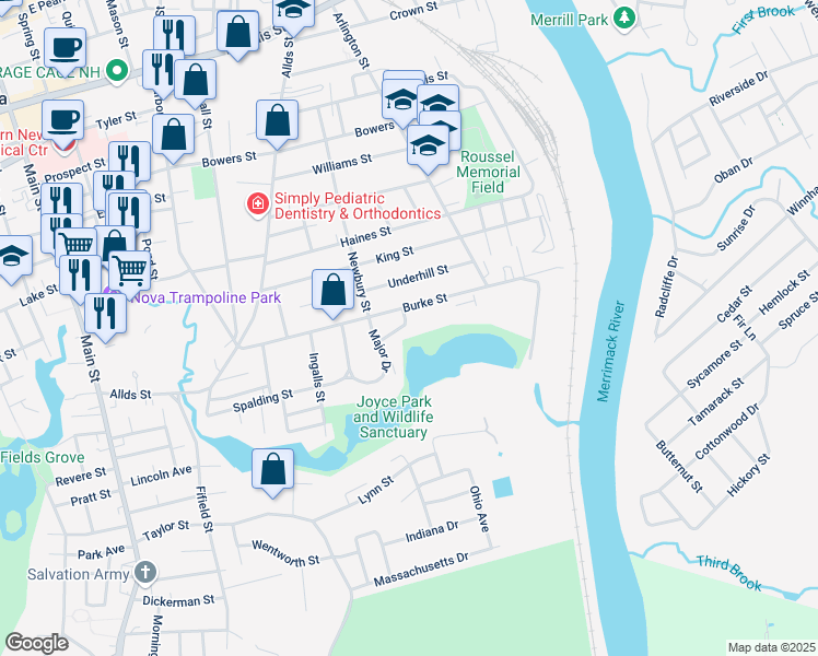 map of restaurants, bars, coffee shops, grocery stores, and more near 11 Vagge Drive in Nashua
