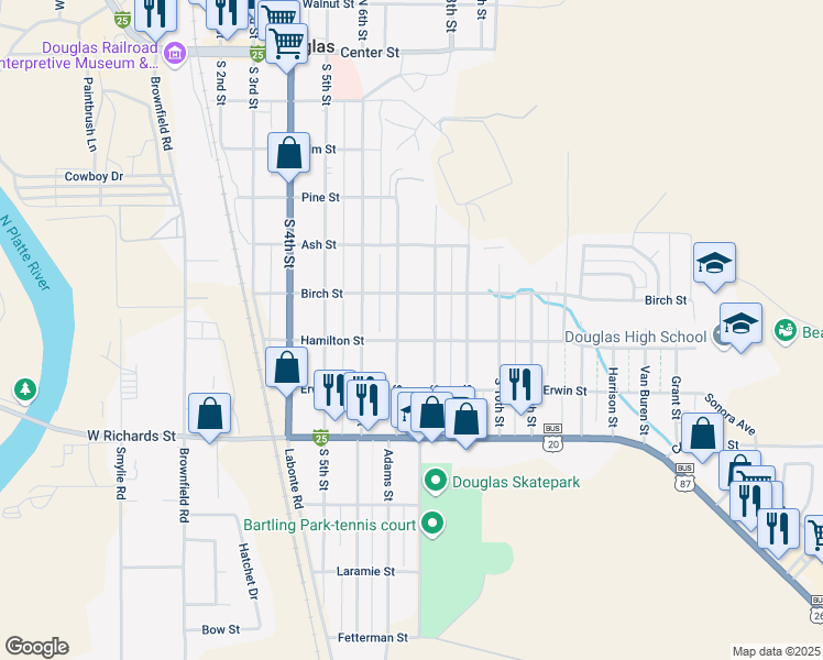 map of restaurants, bars, coffee shops, grocery stores, and more near 706 Hamilton Street in Douglas