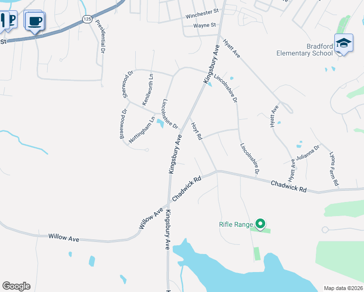 map of restaurants, bars, coffee shops, grocery stores, and more near 360 Kingsbury Avenue in Haverhill