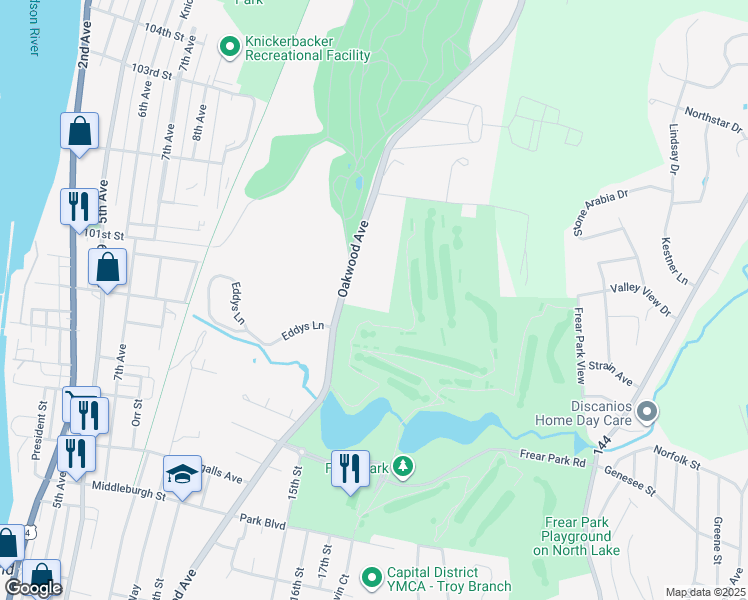 map of restaurants, bars, coffee shops, grocery stores, and more near 171 Oakwood Avenue in Troy