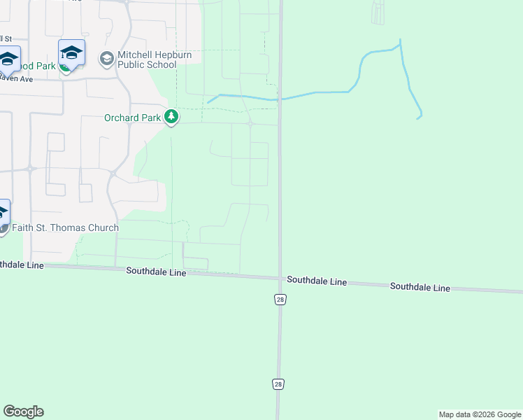 map of restaurants, bars, coffee shops, grocery stores, and more near 8268 County Road 28 in St. Thomas