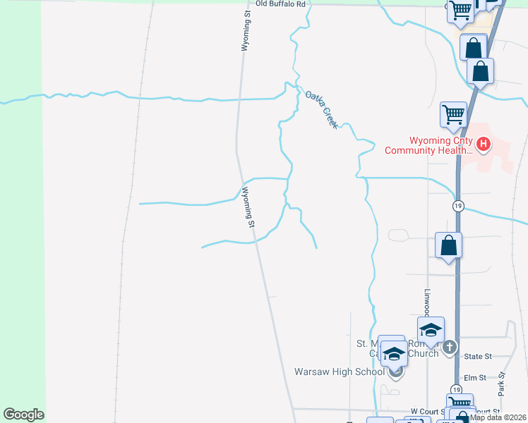 map of restaurants, bars, coffee shops, grocery stores, and more near 230 Wyoming Street in Warsaw