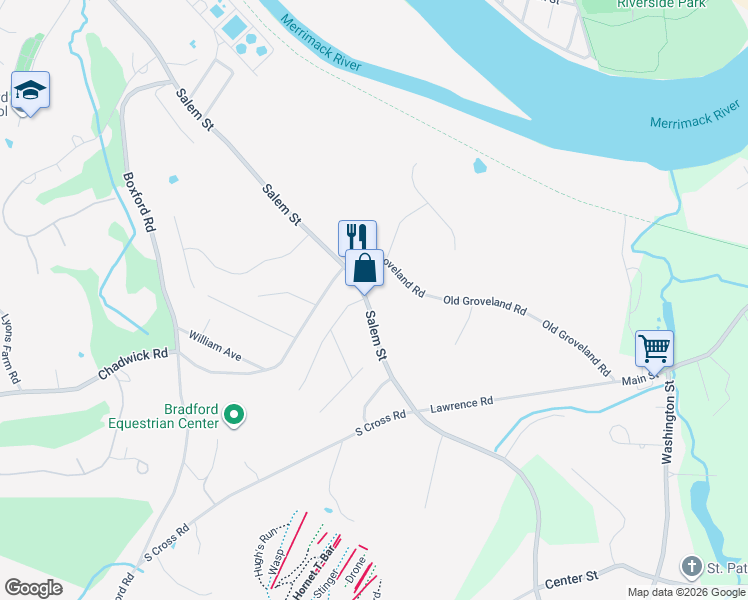 map of restaurants, bars, coffee shops, grocery stores, and more near 560 Salem Street in Haverhill