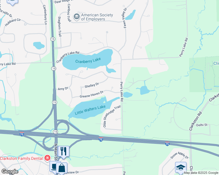 map of restaurants, bars, coffee shops, grocery stores, and more near 6566 Greene Haven Drive in Clarkston