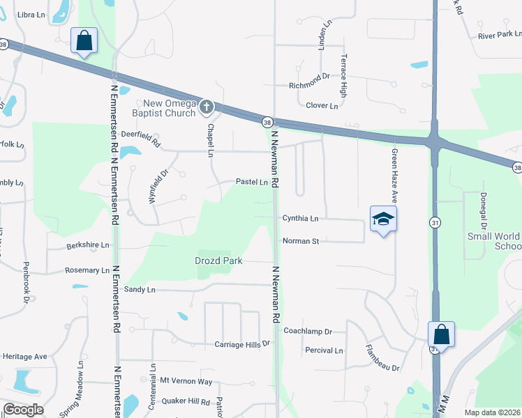 map of restaurants, bars, coffee shops, grocery stores, and more near 2626 North Newman Road in Mount Pleasant