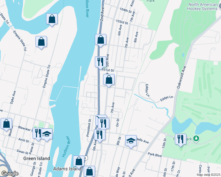 map of restaurants, bars, coffee shops, grocery stores, and more near 3275 6th Avenue in Troy