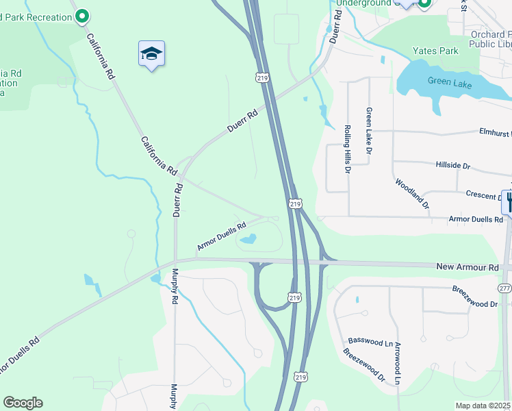 map of restaurants, bars, coffee shops, grocery stores, and more near 4879 California Road in Orchard Park