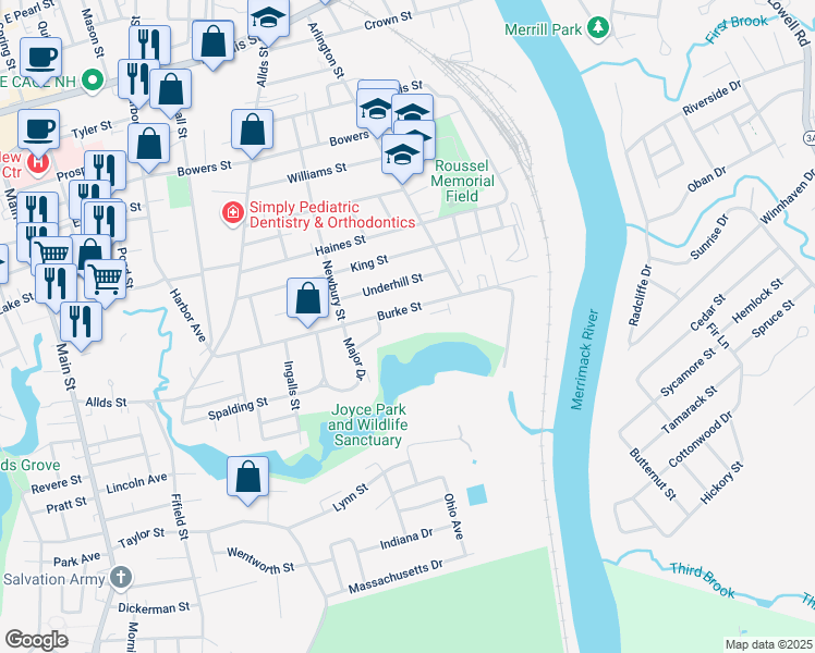 map of restaurants, bars, coffee shops, grocery stores, and more near 11 Vagge Drive in Nashua
