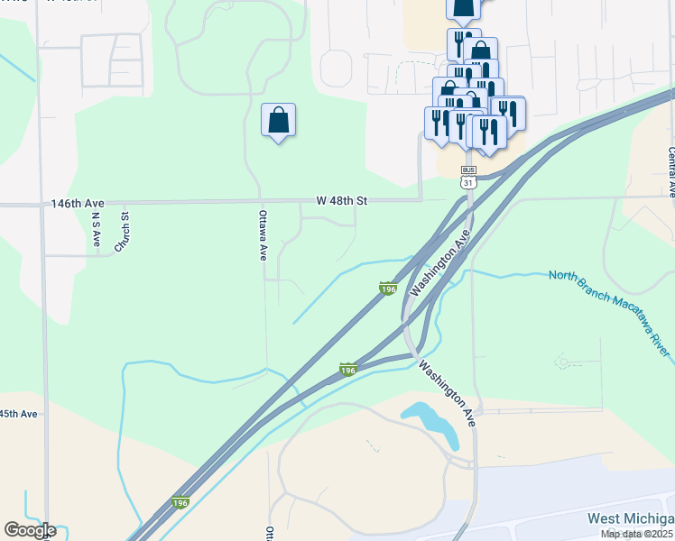 map of restaurants, bars, coffee shops, grocery stores, and more near 1291 Prestwick Drive in Holland