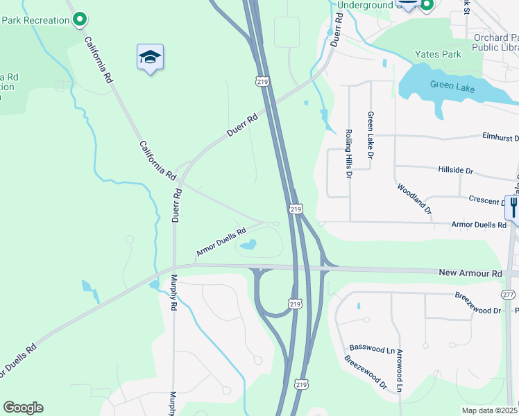 map of restaurants, bars, coffee shops, grocery stores, and more near 4879 California Road in Orchard Park