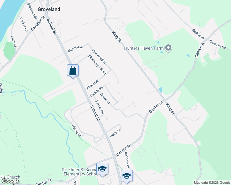 map of restaurants, bars, coffee shops, grocery stores, and more near 10 Clark Road in Groveland