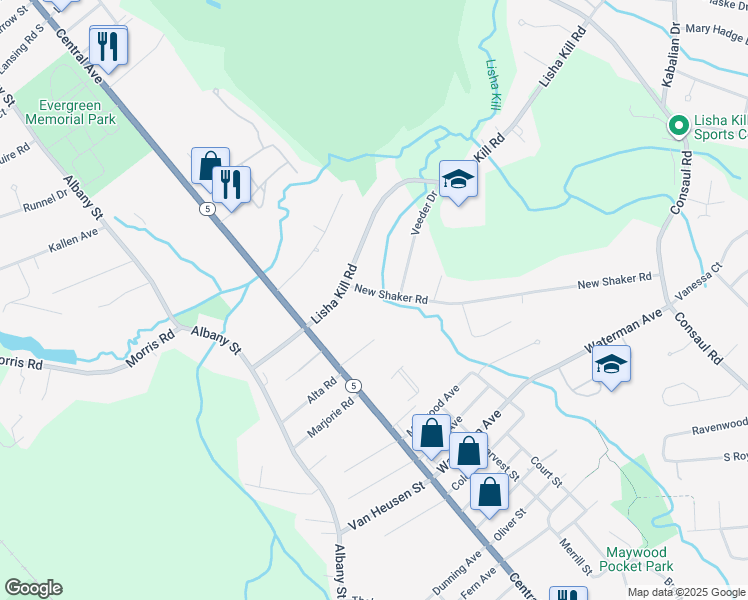 map of restaurants, bars, coffee shops, grocery stores, and more near 94 New Shaker Road in Albany