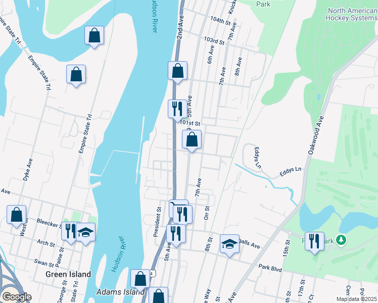 map of restaurants, bars, coffee shops, grocery stores, and more near 6th Ave & Glen Ave in Troy