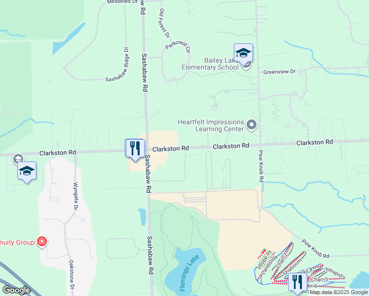 map of restaurants, bars, coffee shops, grocery stores, and more near 5621 Clarkston Road in Oakland County