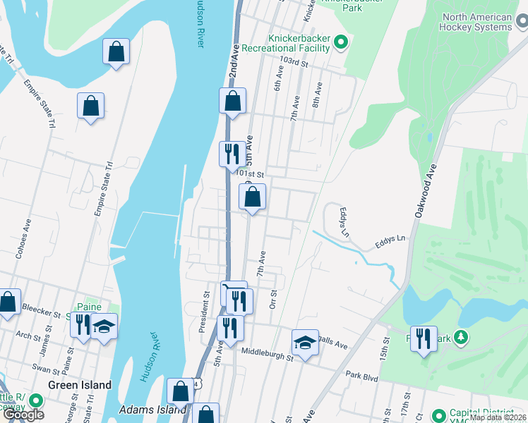 map of restaurants, bars, coffee shops, grocery stores, and more near in Troy