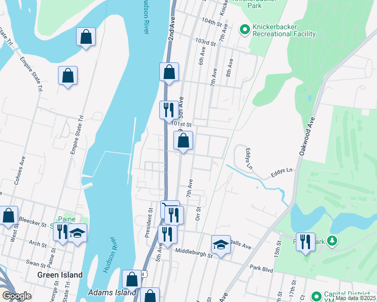 map of restaurants, bars, coffee shops, grocery stores, and more near in Troy