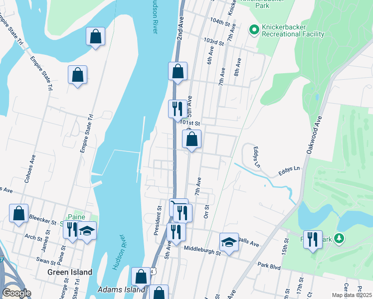 map of restaurants, bars, coffee shops, grocery stores, and more near 3275 6th Avenue in Troy