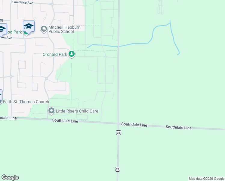 map of restaurants, bars, coffee shops, grocery stores, and more near 17 Evylean Court in Elgin County