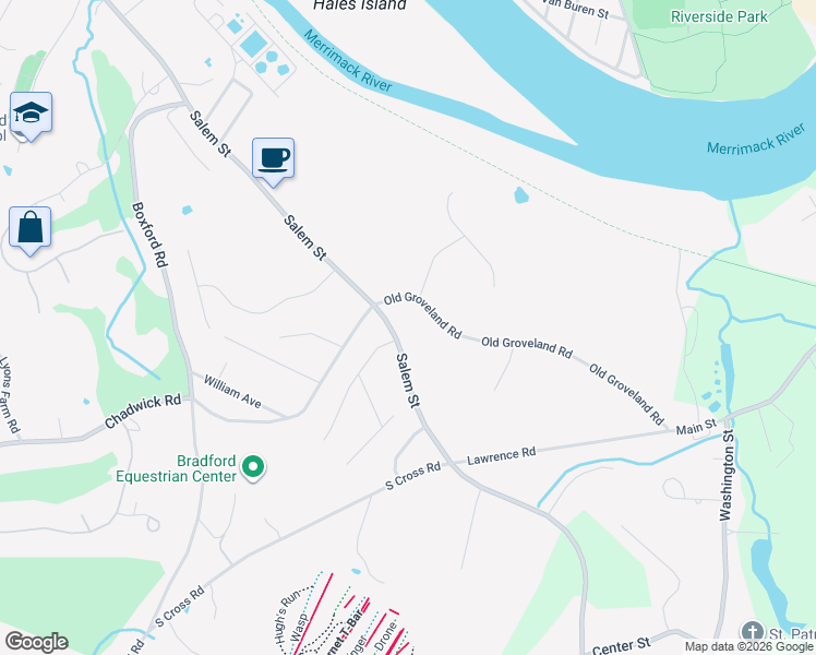 map of restaurants, bars, coffee shops, grocery stores, and more near 560 Salem Street in Haverhill