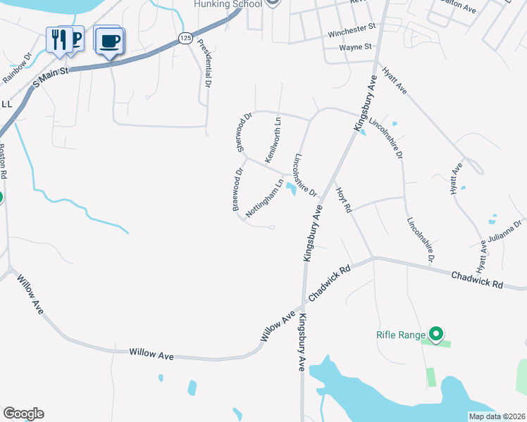 map of restaurants, bars, coffee shops, grocery stores, and more near 30 Braewood Drive in Haverhill
