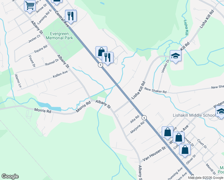 map of restaurants, bars, coffee shops, grocery stores, and more near 2074 Central Avenue in Schenectady