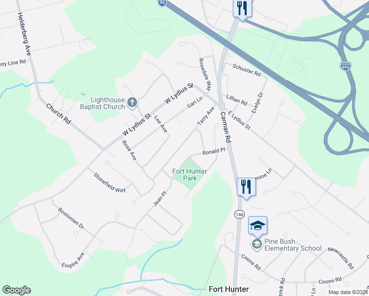 map of restaurants, bars, coffee shops, grocery stores, and more near 19 Ronald Place in Schenectady