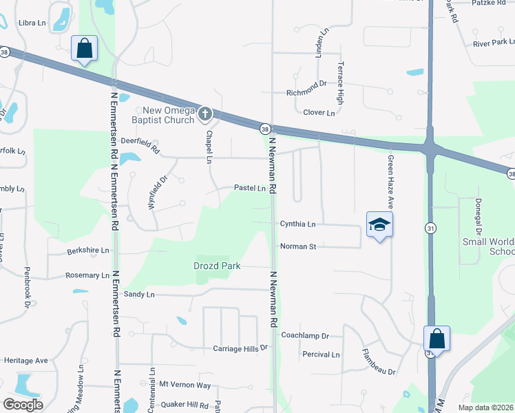 map of restaurants, bars, coffee shops, grocery stores, and more near 2626 North Newman Road in Mount Pleasant
