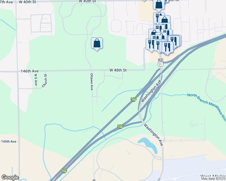 map of restaurants, bars, coffee shops, grocery stores, and more near 1291 Prestwick Drive in Holland