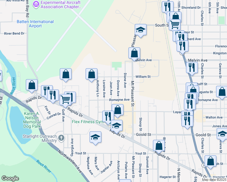 map of restaurants, bars, coffee shops, grocery stores, and more near 2626 Jean Avenue in Racine