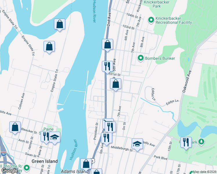 map of restaurants, bars, coffee shops, grocery stores, and more near 3349 6th Avenue in Troy