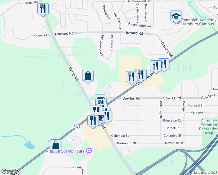 map of restaurants, bars, coffee shops, grocery stores, and more near 4912 Oregon Road in Hamburg
