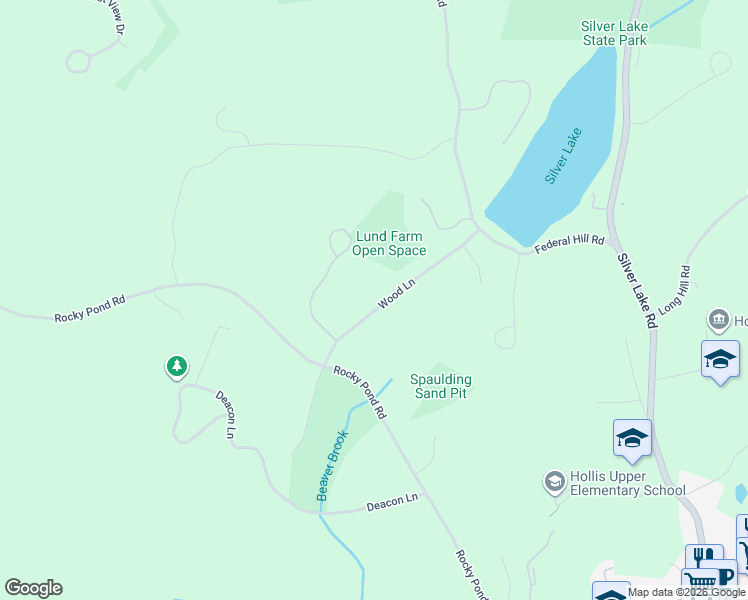 map of restaurants, bars, coffee shops, grocery stores, and more near 27 Wood Lane in Hollis