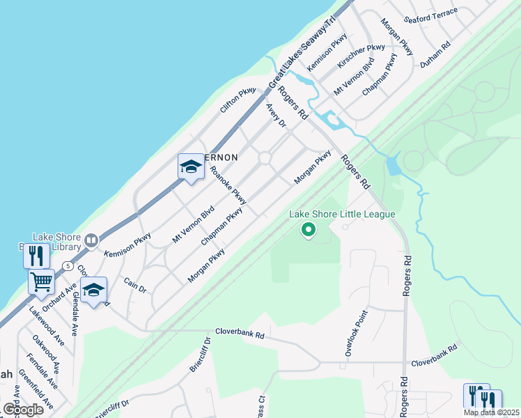 map of restaurants, bars, coffee shops, grocery stores, and more near 4932 Morgan Parkway in Hamburg