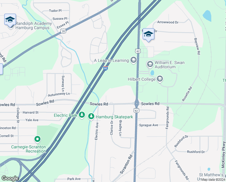 map of restaurants, bars, coffee shops, grocery stores, and more near 4122 Sowles Road in Hamburg