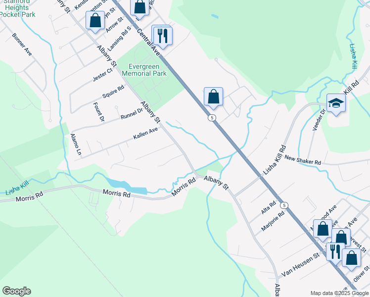 map of restaurants, bars, coffee shops, grocery stores, and more near 4051 Albany Street in Schenectady