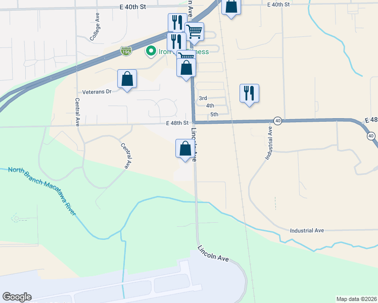 map of restaurants, bars, coffee shops, grocery stores, and more near 1302 Lincoln Avenue in Holland